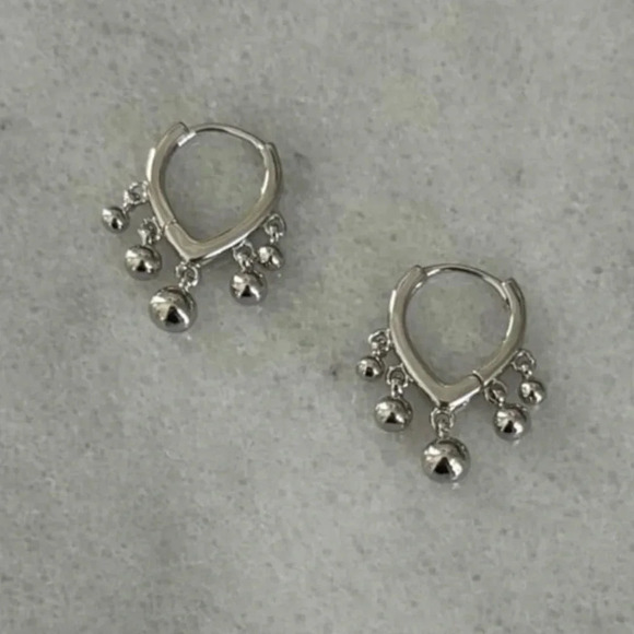 Modest Lu Jewelry - Sterling Silver Triangle Beaded Fringe Hoop Earrings 

Brand New